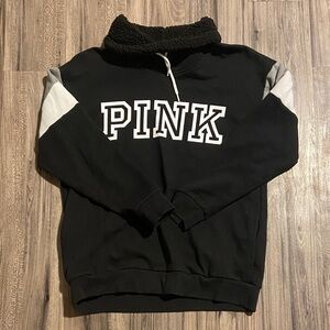 Victoria's Secret PINK Black and Gray Sherpa Funnel Neck Pullover